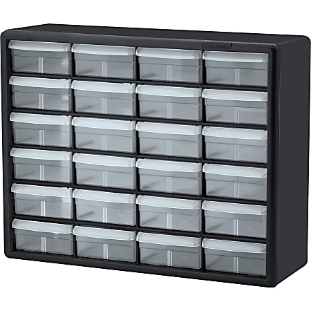 Akro Mils Plastic 24 Drawer Storage Cabinet 15 1216 x 20 x 6 616 BlackClear  - Office Depot