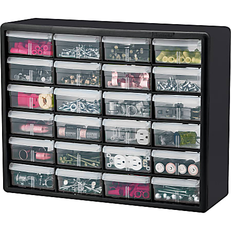 Akro-Mils Plastic 24-Drawer Storage Cabinet, 15 12/16 x 20 x 6 6/16,  Black/Clear