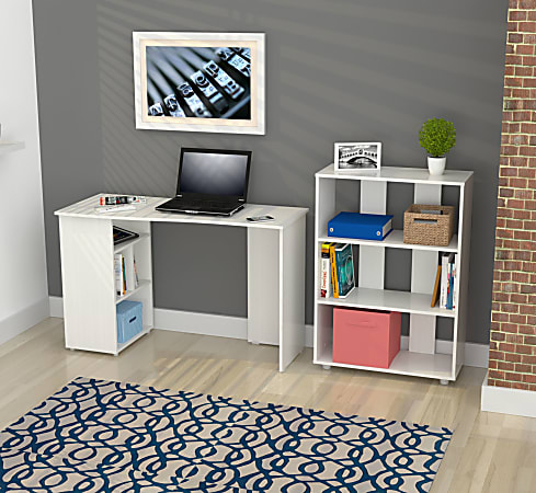 Inval Curved Top Writing Desk With Bookcase Combo, Laricina White