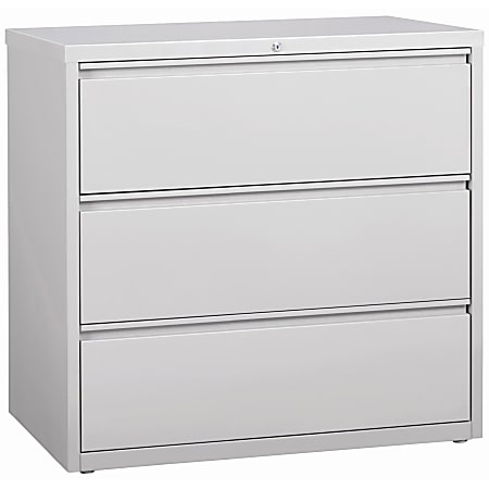 Lorell® 42"W Lateral 3-Drawer File Cabinet, Metal, Light Gray