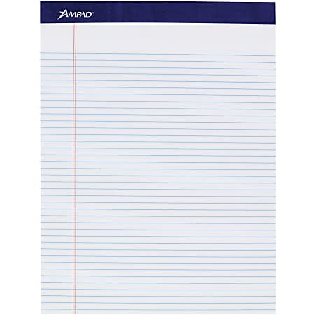 Ampad Legal Ruled Writing Pad, Legal Ruled Front Ruling, 50 Sheets, Smooth Surface, Perforated, Sturdy Back, 4 / Pack