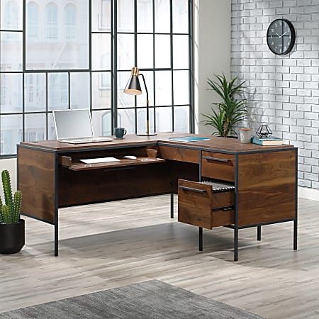 Sauder&reg; Nova Loft 59"W L-Shape Corner Desk, Grand Walnut