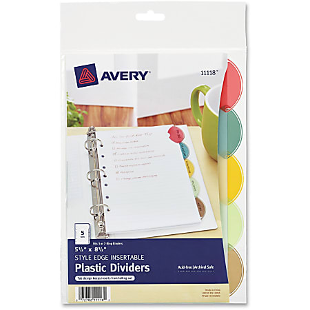 Avery Style Edge Plastic Insertable Dividers - 5 Tab(s)/Set - 5 1/2" Width x 8 1/2" Length - 7 Hole Punched - Multicolor Plastic Divider - 5 / Set