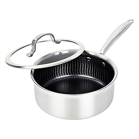 Brentwood® 3-Ply Hybrid Non-Stick Stainless Steel Saucepan with Tempered Glass Lid, 2.2-Qt., Silver