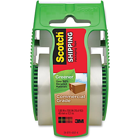 Scotch Greener Commercial-Grade Packaging Tape - 1.88" Width x 58.33 ft Length - 1.50" Core - Adhesive, Heavy Duty - Dispenser Included - Easy to Use Dispenser - 1 / Roll - Clear