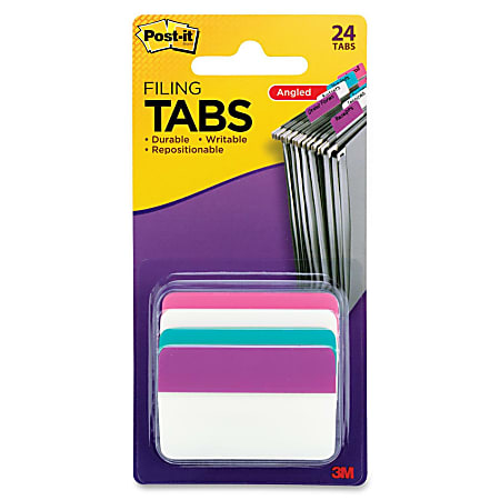 Post-it® Repositionable Filing Angle Tabs - Write-on Tab(s)2" Tab Width - Self-adhesive - Assorted Tab(s) - 24 / Pack