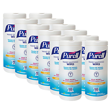 Purell® Textured Sanitizing Wipes, Fresh Citrus, 100 Wipes Per Tub, Carton Of 12 Tubs