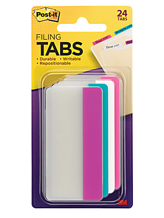 Post-it® Durable Filing Tabs, 3" x 1", Assorted Colors, 24 Flags Per Pad