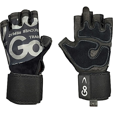 GoFit Premium Leather Elite Trainer Wrist Wrap Gloves (Large) - Large Size - Leather Palm, Leather Pad, Rubber, Jersey Back