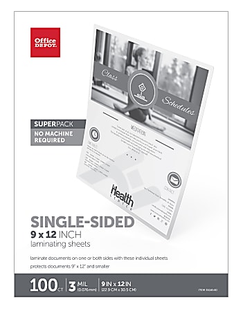 Office Depot® Brand Single-Sided Self-Sealing Laminating Sheets, 9" x 12", 3 Mil, Clear, Pack Of 100 Sheets