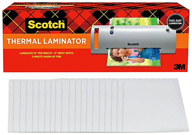 Scotch™ TL902VP Thermal Laminator Combo Pack, 9" Width, 5 mil Thickness, 1 Thermal Laminator, 20 Letter Size Laminating Pouches