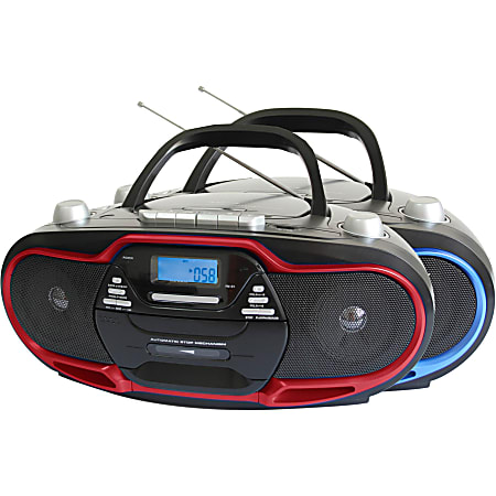 Supersonic Portable MP3/CD Player With USB/AUX Inputs, Cassette Recorder & AM/FM Radio - 1 x Disc Integrated - Red - CD-DA, MP3 - USB - Auxiliary Input