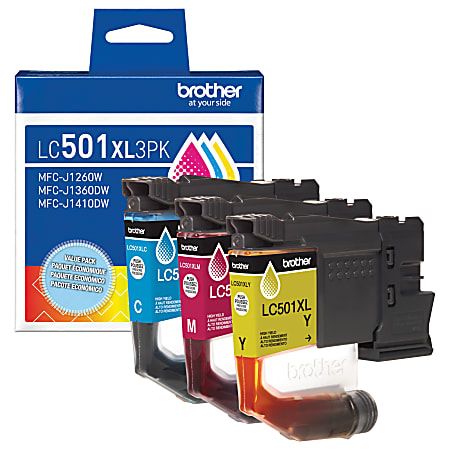 Brother LC501XL3PK Cyan, Magenta, and Yellow High Yield Ink Cartridges, 3-Pack