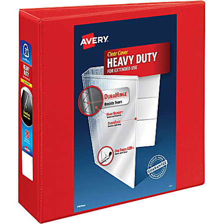 Avery® Heavy-Duty View 3-Ring Binder With Locking One-Touch EZD™ Rings, 3" D-Rings, Red