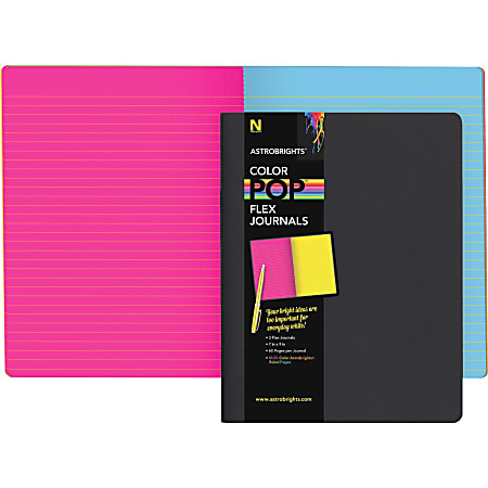 Astrobrights Flex Journals with Eclipse Black Cover - 60 Pages - Printed - Ruled Pages - Stitched - 7" x 9" - Multicolor Paper - Eclipse Black Cover - Flexible, Durable Cover - 3 / Pack