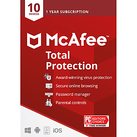 McAfee Total Protection, For 10 Devices, Antivirus Security Software,  1-Year Subscription, Download