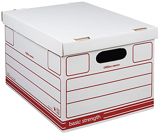 Office Depot® Brand Standard-Duty Storage Boxes, 15" x 12" x 10", Letter/Legal Size, Red/White, Case Of 10 - 0800101
