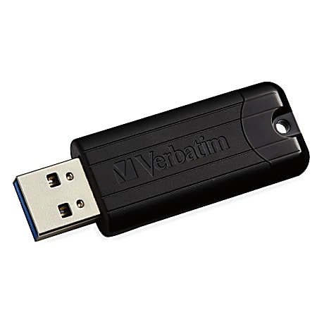 Verbatim PinStripe USB 3.2 Gen 1 Flash Drive, 128GB, Black, 49319