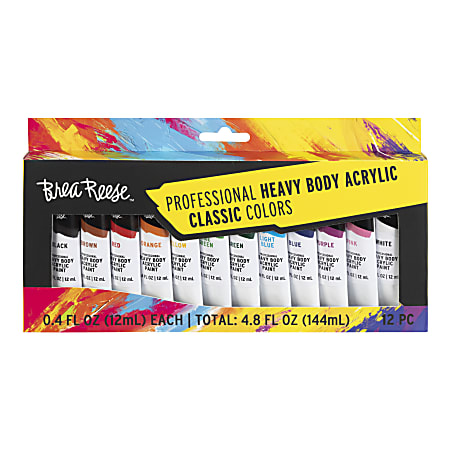 Brea Reese Professional Heavy-Body Acrylic Paint, 12 Classic Colors