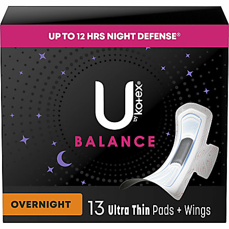 U by Kotex Ultra Thin Overnight Pads - WithWings - 1 Each - Individually Wrapped, Anti-leak, Absorbent, Odor-absorbing