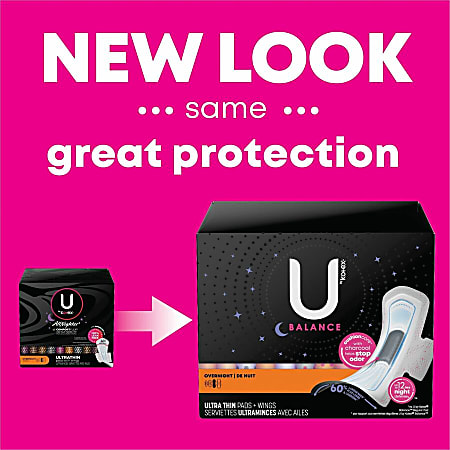 U by Kotex Ultra Thin Overnight Pads - WithWings - 1 Each - Individually Wrapped, Anti-leak, Absorbent, Odor-absorbing