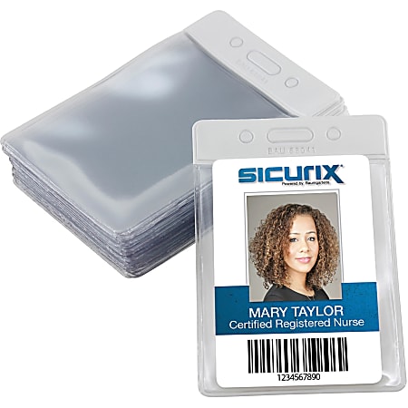 SICURIX Color-coded Vinyl Badge Holders - Vertical - Vertical - 4.1" x 2.7" x - 50 / Box - White