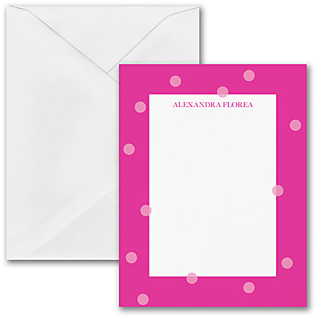 Custom Premium Stationery Flat Note Cards, 5-1/2" x 4-1/4", Floating Dots, White, Box Of 25 Cards