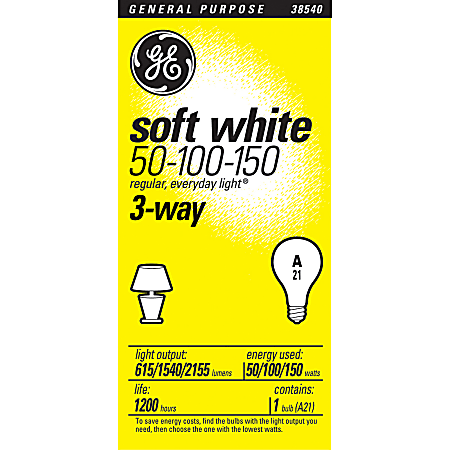 GE Soft White Light Bulb, 3-Way, 50/100/150 Watts