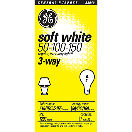GE Soft White Light Bulb 3 Way 50100150 Watts Office Depot