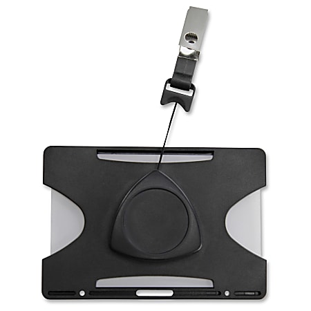 SICURIX Rigid Plastic Horizontal Badge Reel Card Holder - Horizontal - 4.5" x 3.5" x 0.3" - 1 Each - Black
