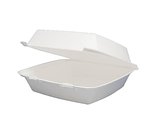 Dart Carryout Food Containers, Foam-Hinged, 1 Compartment, 9 1/2" x 9 1/4" x 3", White, Pack Of 200