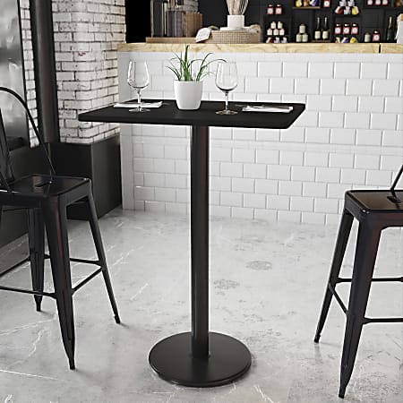 Flash Furniture Rectangular Laminate Table Top With Round Bar Height Table Base, 43-3/16”H x 24”W x 30”D, Black