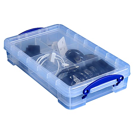 Really Useful Box Plastic Storage Container With Built In Handles And Snap  Lid 17 Liters 18 78 x 15 38 x 8 Clear - Office Depot