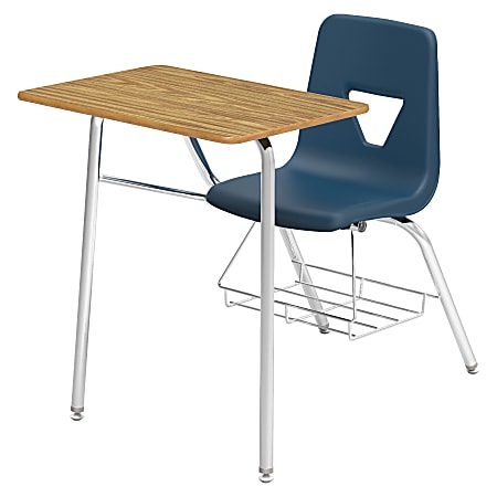 Lorell® Classroom Student Combo Desk, Rectangular-Top, Navy/Medium Oak