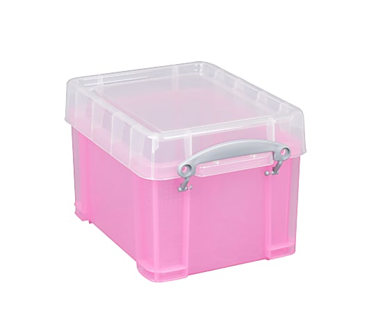 Really Useful Box® Plastic Storage Container With Built-In Handles And Snap Lid, 3 Liters, 7 1/4" x 9 1/2" x 6 1/2", Pink