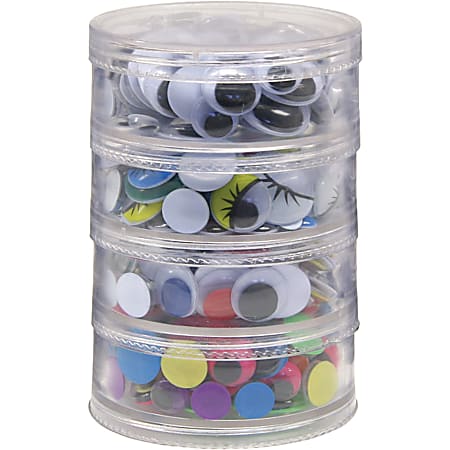 Creativity Street Wiggle Eyes Stackable Storage Jar - Craft Project, Decoration - 400 Piece(s) - x 0.28", x 0.39", x 0.47", x 0.59", x 0.79" - 400 / Set - Assorted