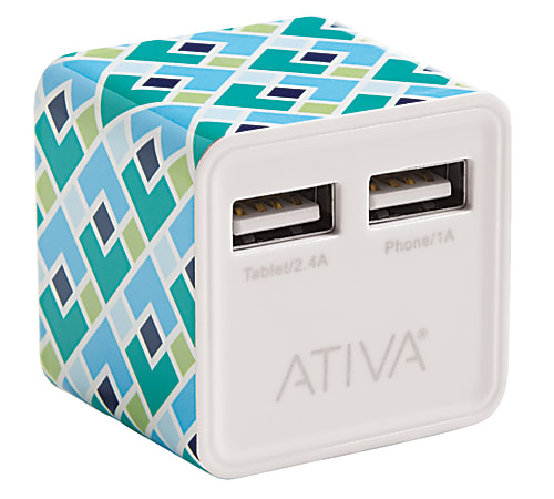 Ativa® USB Dual-Port Wall Charger, Blue