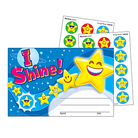 TREND Scratch 'n Sniff Stinky Stickers Awards, 5 1/2" x 8 1/2", I Shine Emoji Stars, Pack Of 24