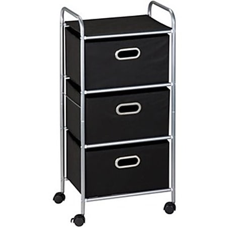 Honey-can-do CRT-02184 3-Drawer Rolling Fabric Cart - 3 Drawer - Fabric - 11.5" Length x 16.1" Width x 35.5" Height - Steel Frame - Black, Chrome