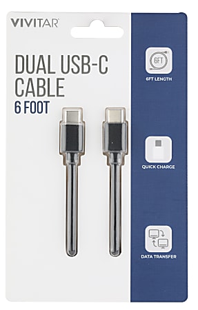 Vivitar Dual USB-C Charging Cable, 6&#x27;, Black,