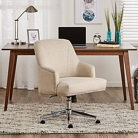 Serta® Leighton Home Fabric Mid-Back Chair, Stoneware Beige/Chrome