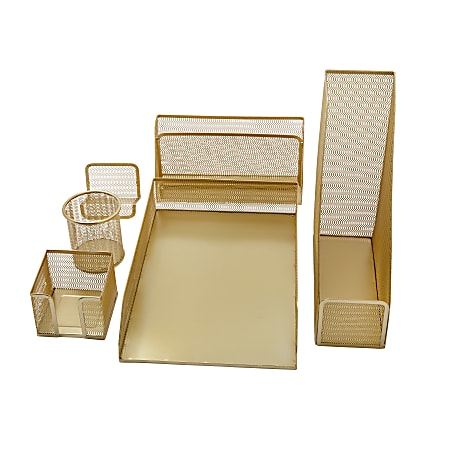 Martha Stewart Ryder Mesh Metal 6-Piece Desktop Organizer Set, Gold