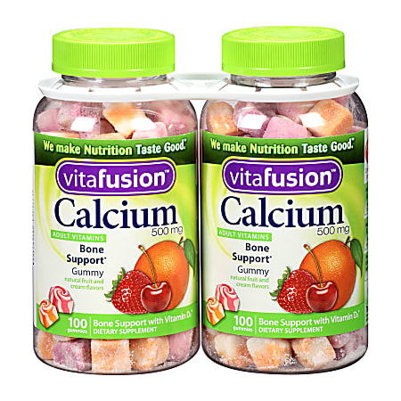 Vitafusion Calcium Gummy Vitamins With Bone Support For Adults, 500 mg, 100 Per Bottle, Pack Of 2 Bottles