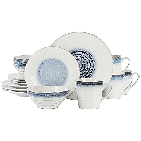 Gibson Elite 16-Piece Spiral Embossed Stoneware Dinnerware Set, Blue