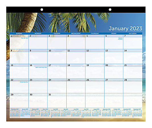 Office Depot® Brand Monthly Desk Calendar, 17" x 22", Paradise, January To December 2023, ODUS2201-002