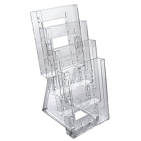 Azar Displays 4-Pocket Crystal Styrene Tiered Modular Brochure Holders, 13 1/4"H x 6 1/4"W x 7 1/2"D, Clear, Pack Of 2