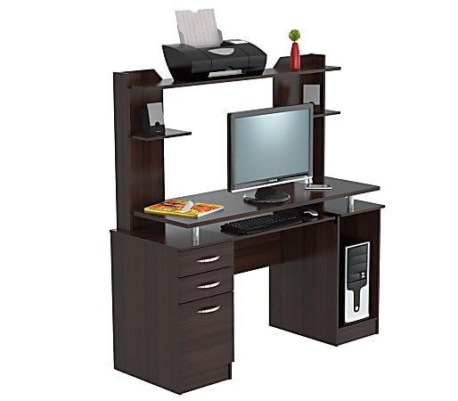 Inval Credenza/Computer Workcenter With Hutch, Espresso-Wengue