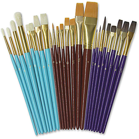 Creativity Street Deluxe Brush Assortment - 24 Brush(es) Natural Wood - Aluminum Ferrule