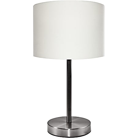 Ledu Slim Line Table Lamp With Linen Shade, 12.6"H x 7.1"W x 7.1"D, Silver/White