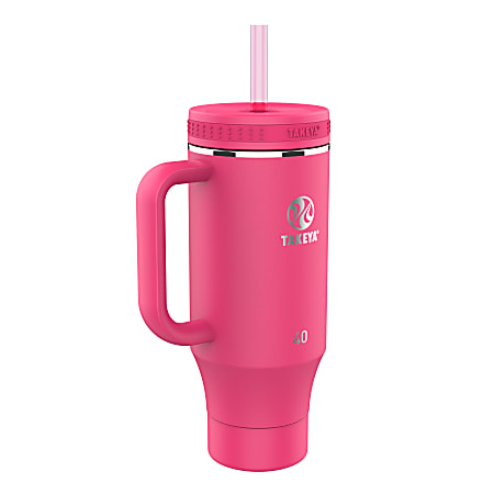 Takeya Fixed Handle Straw Tumbler, 40 Oz, Dragon Fruit
